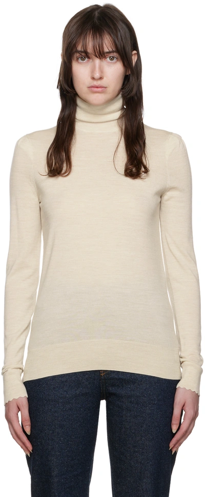 Shop Chloé Beige Scalloped Turtleneck In 284 Sandy Beige