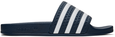 Shop Adidas Originals Navy & White Adilette Slides In Adiblue / White / Ad