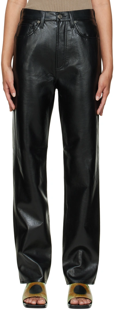 Shop Agolde Black Recycled Leather 90s Pinch Waist Trousers In Detox