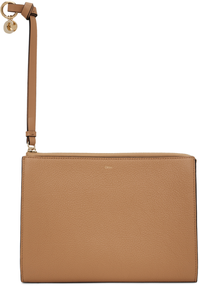 Shop Chloé Taupe Alphabet Pouch In 26x Light Tan