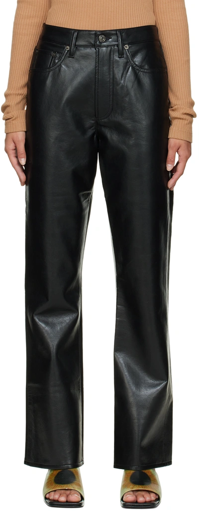 Shop Agolde Black Recycled Leather Relaxed Boot Trousers In Detox