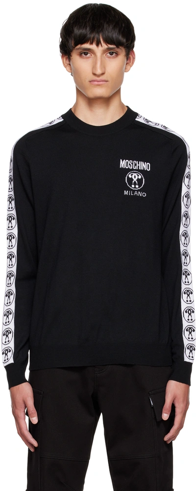 Shop Moschino Black Double Question Mark Sweater In A2555 Fantasy Print