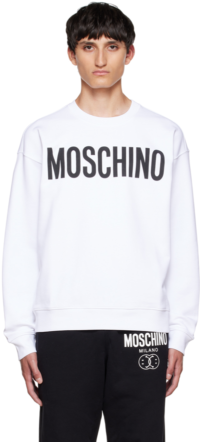Shop Moschino White Printed Sweatshirt In A1001 Fantasy Print
