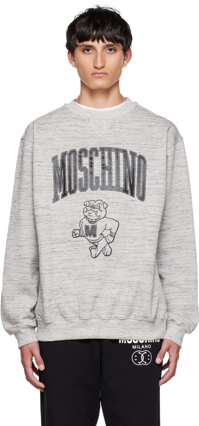 Shop Moschino Gray Varsity Sweatshirt In A1486 Fantasy Print