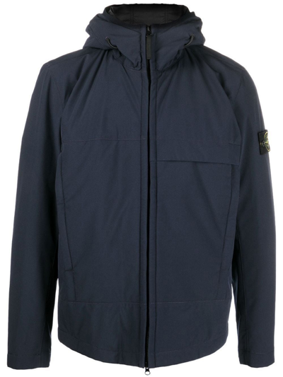 Shop Stone Island Compass-patch Hooded Jacket In Blue