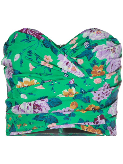 Floral-print Strapless Silk Crepe De Chine Top In Green