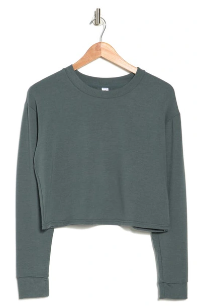 Shop 90 Degree By Reflex Terry Brushed Solid Cropped Sweatshirt In Deep Sage