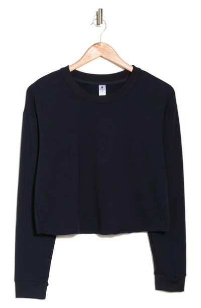 Shop 90 Degree By Reflex Terry Brushed Solid Cropped Sweatshirt In Dark Navy