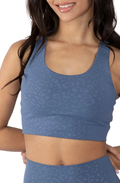 Wonerlink Leopard Print Sports Bra In Graphic Leopard Indigo Coast