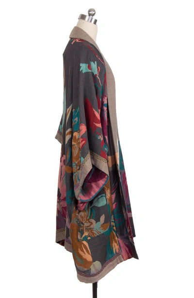 Saachi Keisha Long Floral Pattern Duster Jacket In Grey/ Pink