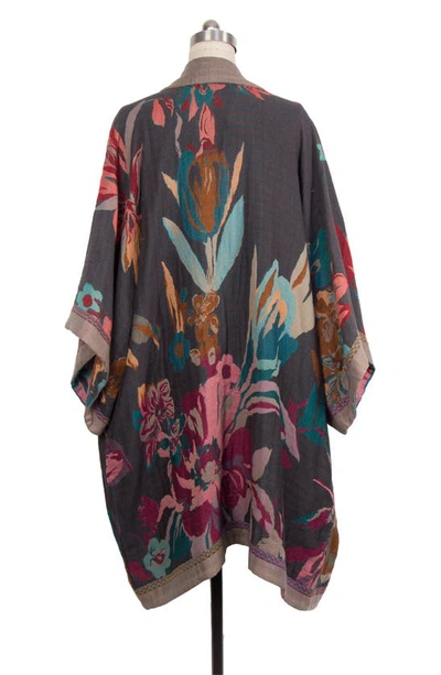 Saachi Keisha Long Floral Pattern Duster Jacket In Grey/ Pink