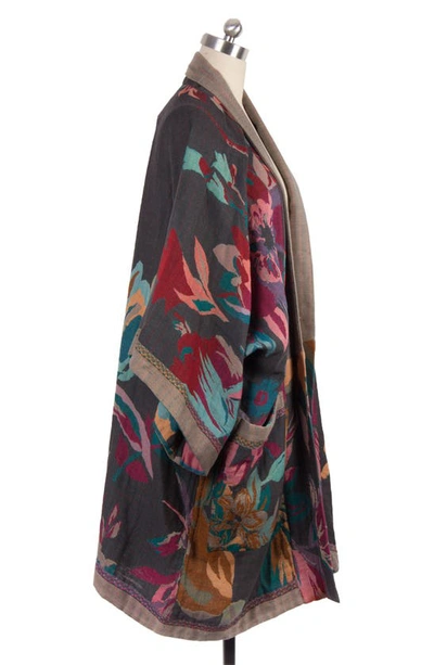 Saachi Keisha Long Floral Pattern Duster Jacket In Grey/ Pink