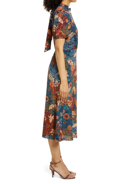 Julia Jordan Floral Puff Sleeve A-line Midi Dress In Navy Multi | ModeSens