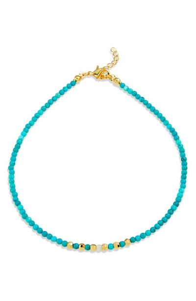 Shop Savvy Cie Jewels 18k Gold Plated Turquoise & Imitation Pearl Beaded Anklet In Blue
