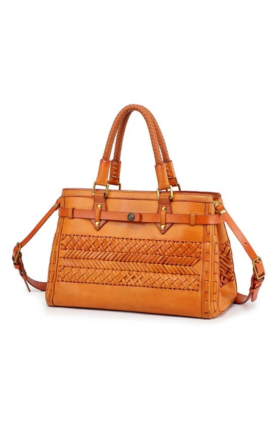 Shop Old Trend Woven Leather Satchel In Caramel