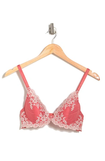 Shop Wacoal Embrace Lace Plunge T-shirt Bra In Faded Rose/ White Sand