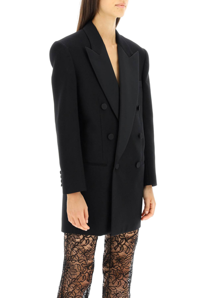 Shop Saint Laurent Double-breasted Wool Tuxedo Jacket In Black