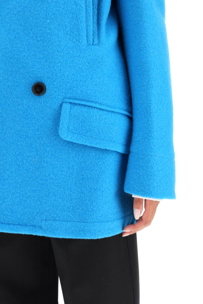 Shop Marni Double-breasted Bouclé Peacoat In Light Blue
