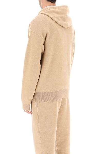 Shop Agnona Cashmere Blend Zipped Hoodie In Beige