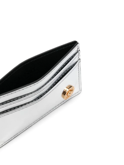 Shop Versace Medusa-plaque Metallic Cardholder In Grey