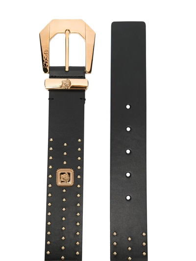 Versace Black Medusa Heritage Studded Leather Belt In Black