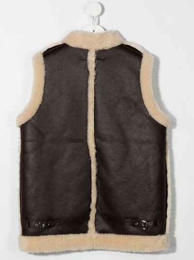 Shop Mm6 Maison Margiela Shearling-lined Leather Gilet In Brown