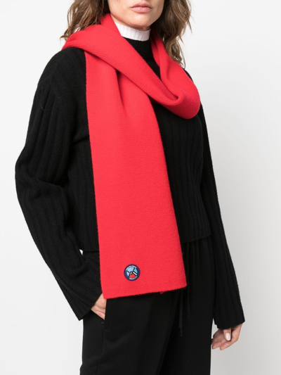 Yves Salomon Knitted Logo-patch Scarf In Red