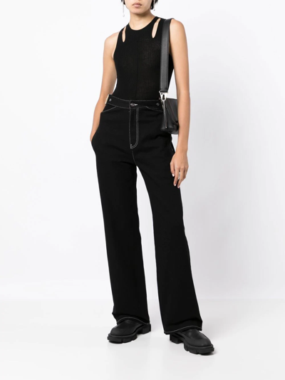 Shop Dion Lee Merino Pointelle Ribbed Tank Top In Black