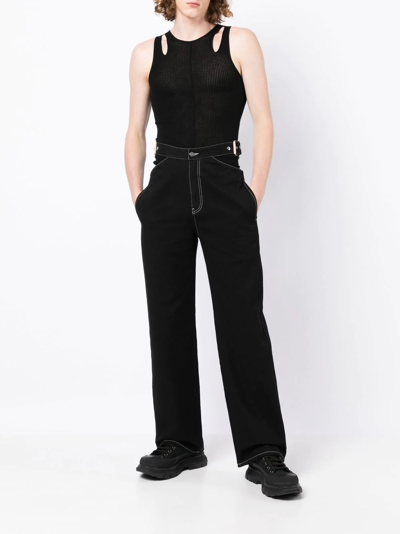 Shop Dion Lee Merino Pointelle Ribbed Tank Top In Black