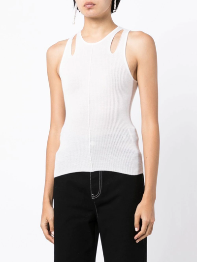 Shop Dion Lee Merino Pointelle Ribbed-knit Tank Top In White