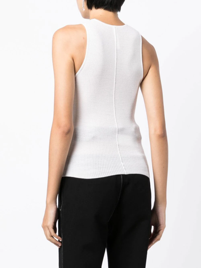 Shop Dion Lee Merino Pointelle Ribbed-knit Tank Top In White