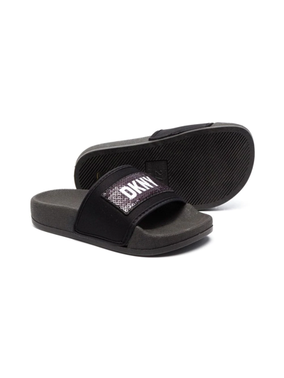 Dkny Sequin Logo Detail Slides In Black