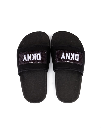 Dkny Sequin Logo Detail Slides In Black