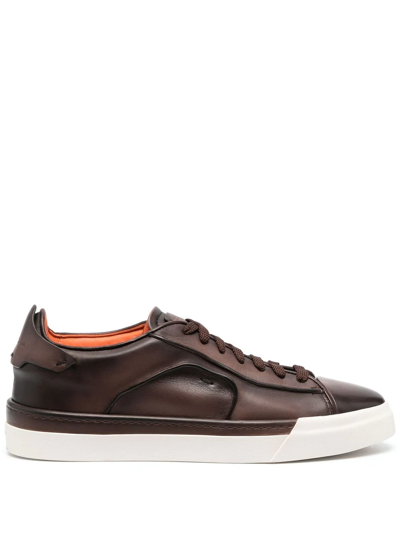 Shop Santoni Low-top Leather Sneakers In Brown