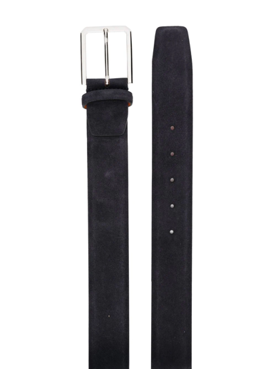 Santoni Square-buckle Suede Belt In Blue