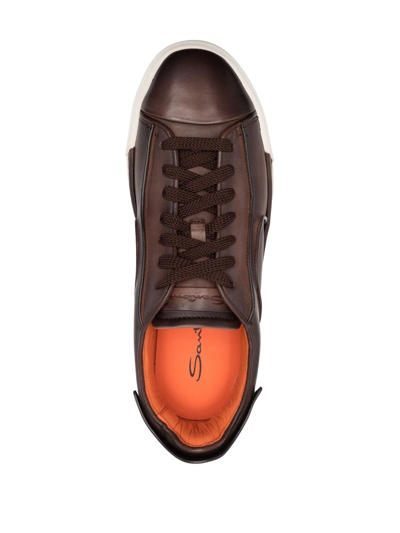 Shop Santoni Low-top Leather Sneakers In Brown