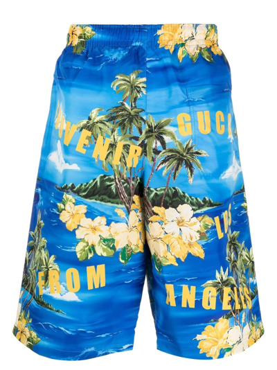 Shop Gucci Graphic-print Swim Shorts In Blue