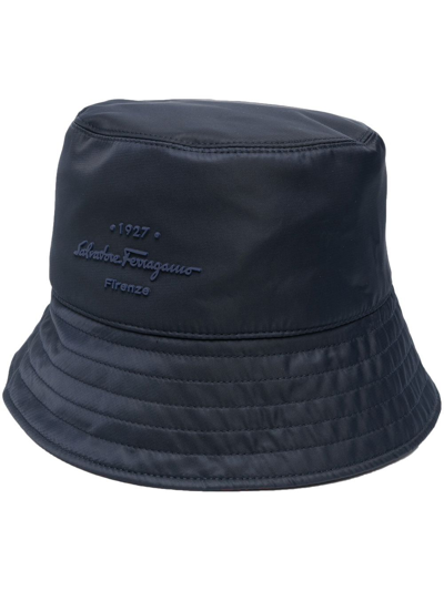 Shop Ferragamo Logo-appliqué Bucket Hat In Blue
