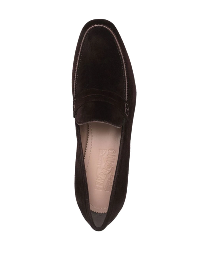 Ferragamo Suede Penny Loafers In Brown