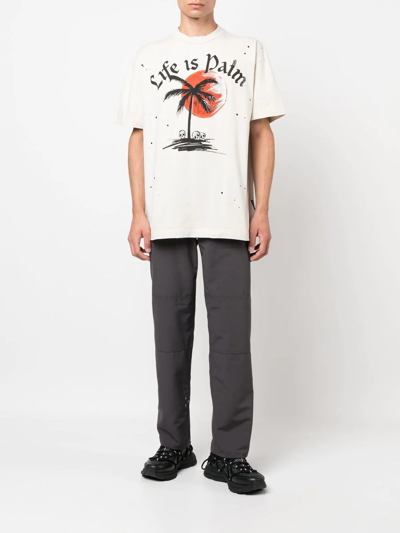 Shop Palm Angels Slogan-print Crew-neck T-shirt In Neutrals