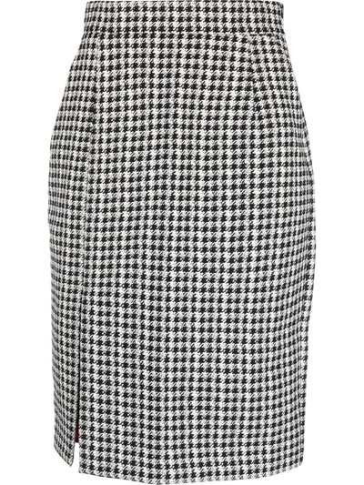 Shop Sara Battaglia Houndstooth-print Midi Skirt In Black