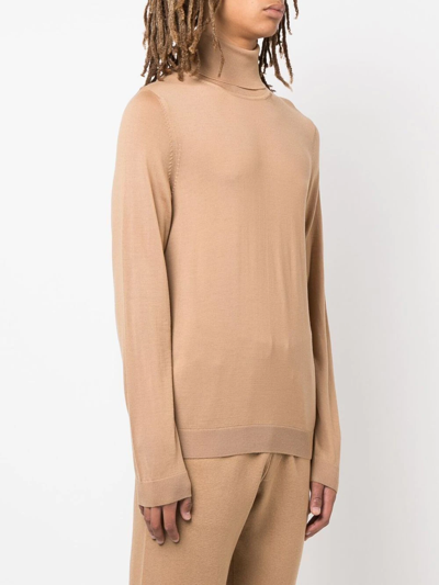 Hugo Boss Roll Neck Virgin Wool Jumper In Brown