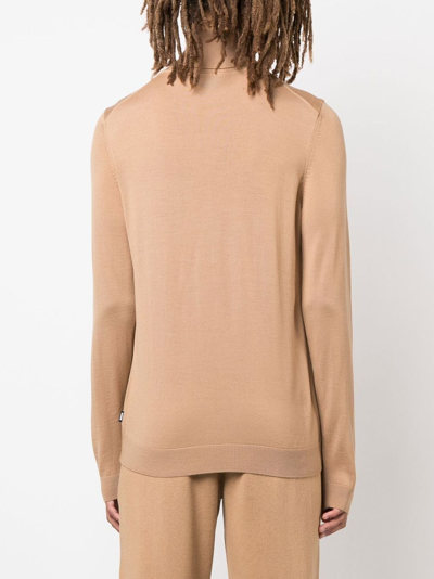 Hugo Boss Roll Neck Virgin Wool Jumper In Brown