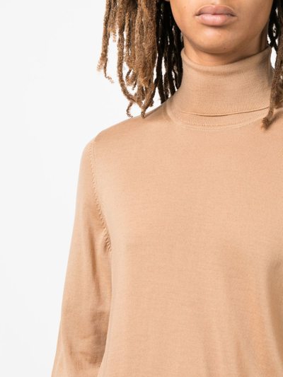 Hugo Boss Roll Neck Virgin Wool Jumper In Brown