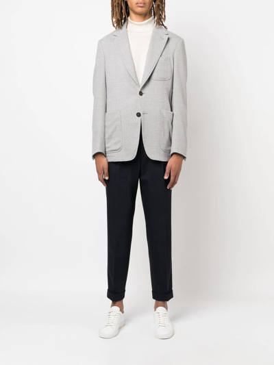 Shop Canali Single-breasted Wool Blazer In Grey