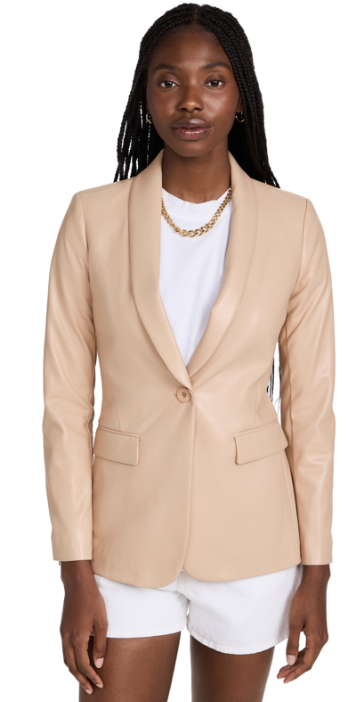 Shop Alice And Olivia Macey Vegan Leather Blazer In Almond