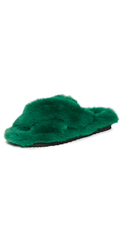 Shop Apparis Biba Crossover Faux Fur Slippers In Verdant Green