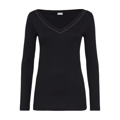 Shop Brunello Cucinelli Ribbed Jersey T-shirt In Black