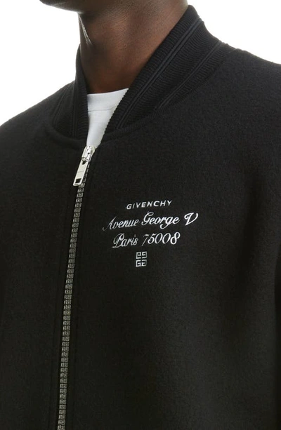Shop Givenchy Embroidered Logo 4g Zip Wool Varsity Jacket In Black