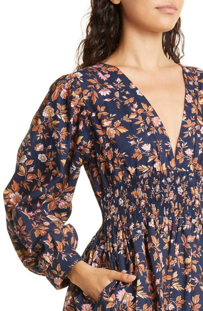 Shop Mille Ca Floral Long Sleeve Cotton Midi Dress In Montmartre